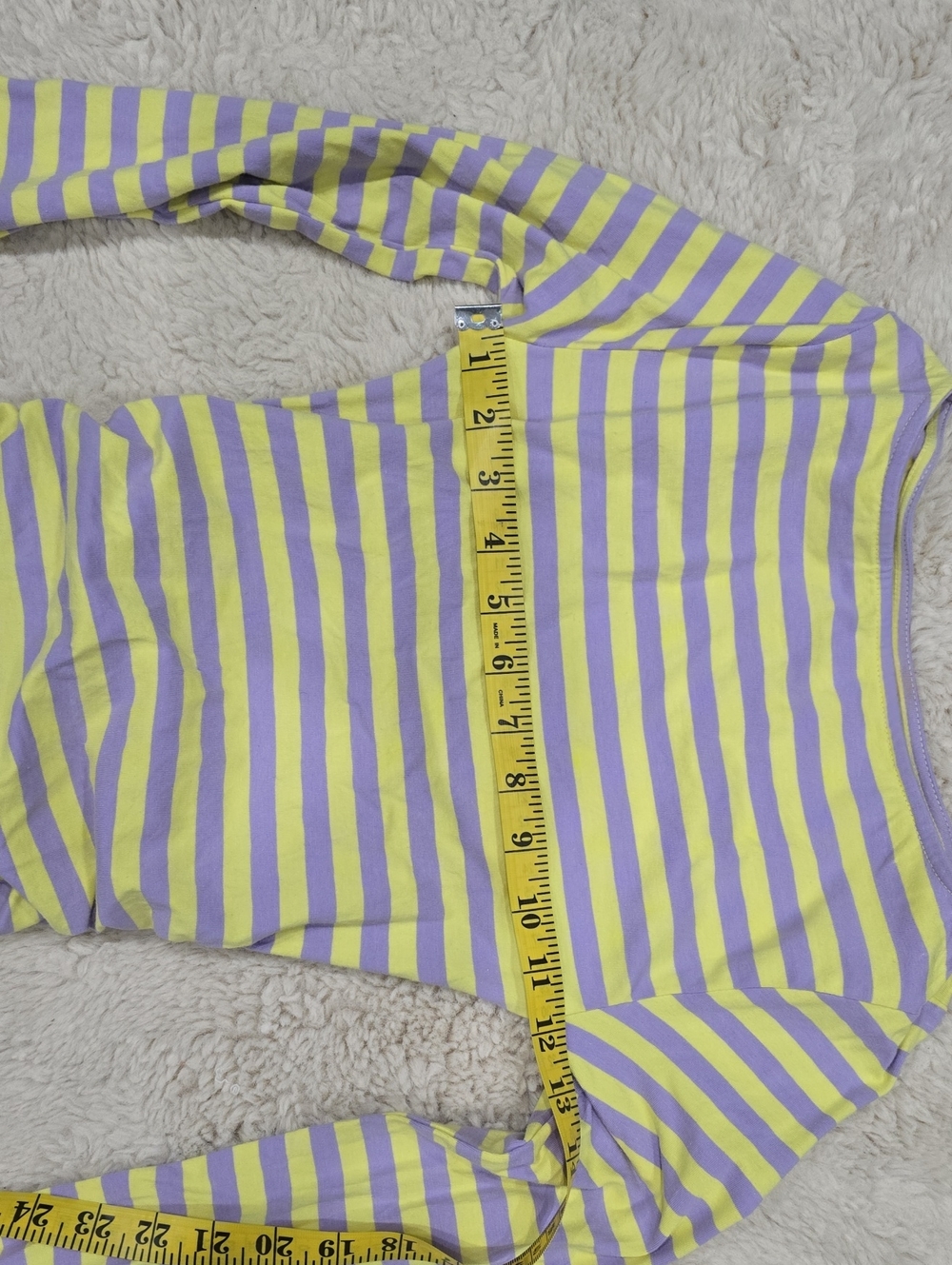 Striped Yellow and Lavender Ruched Ruffle Dress - Picture 2 of 4